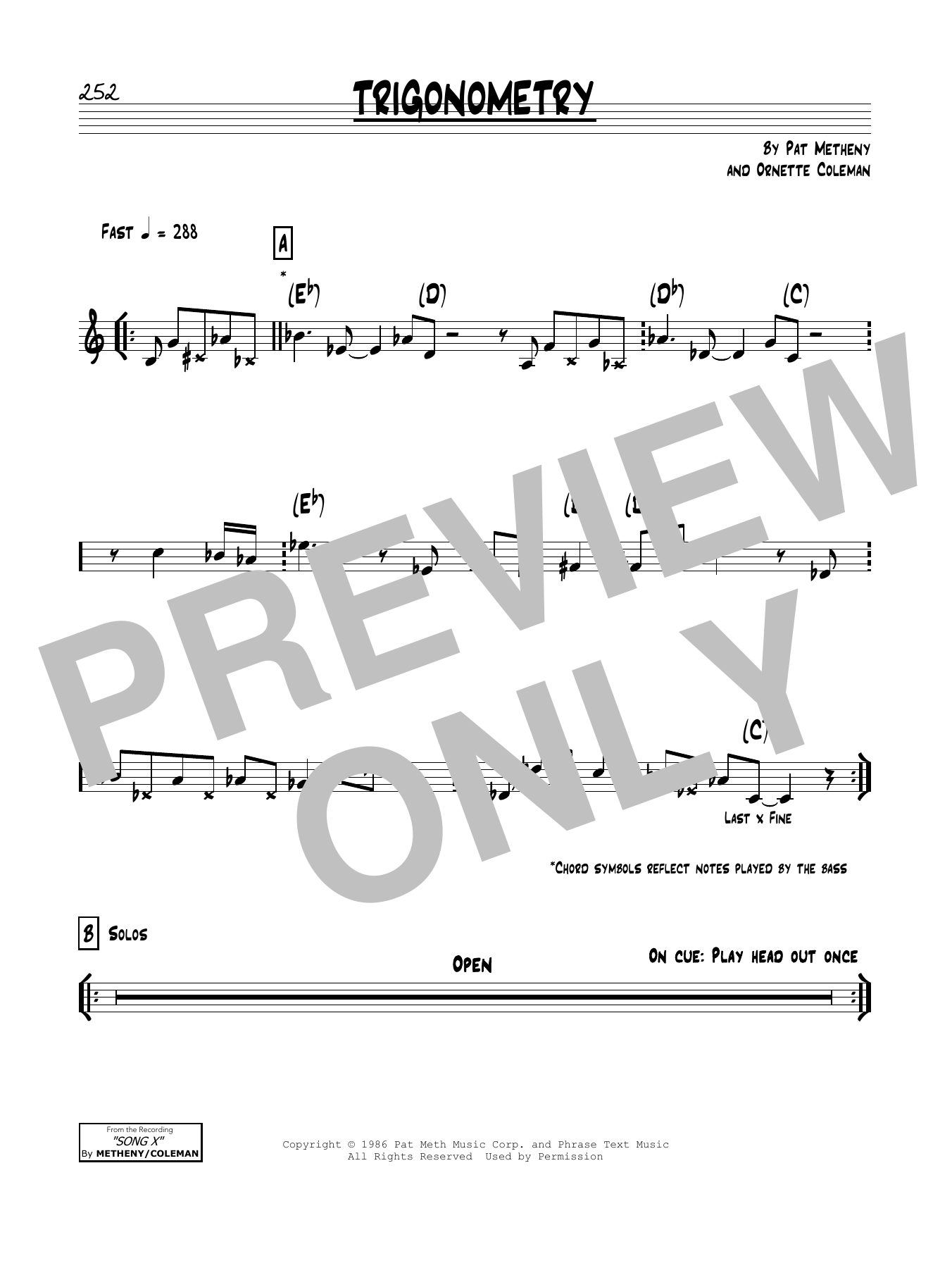 Pat Metheny Trigonometry Sheet Music Notes & Chords for Real Book – Melody & Chords - Download or Print PDF