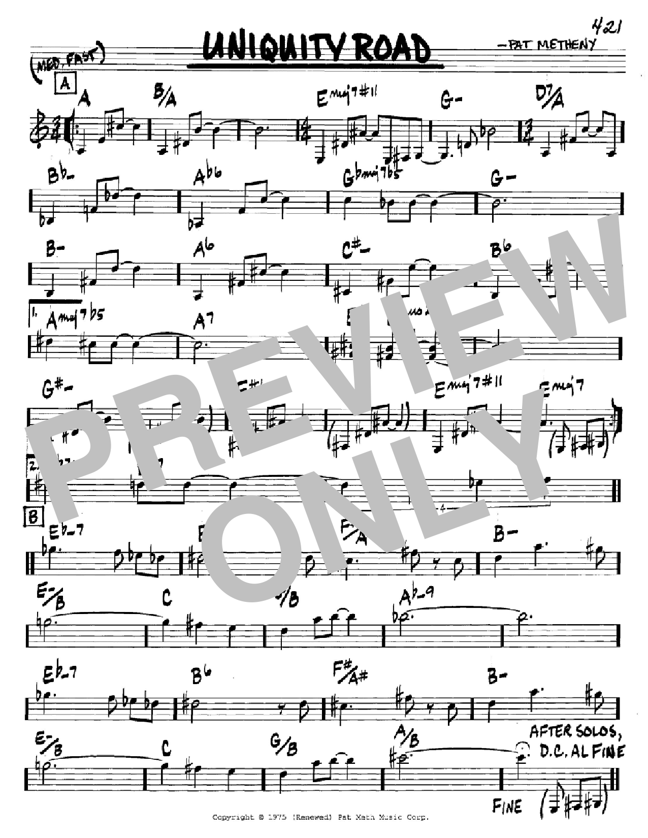 Pat Metheny Uniquity Road Sheet Music Notes & Chords for Guitar Tab - Download or Print PDF