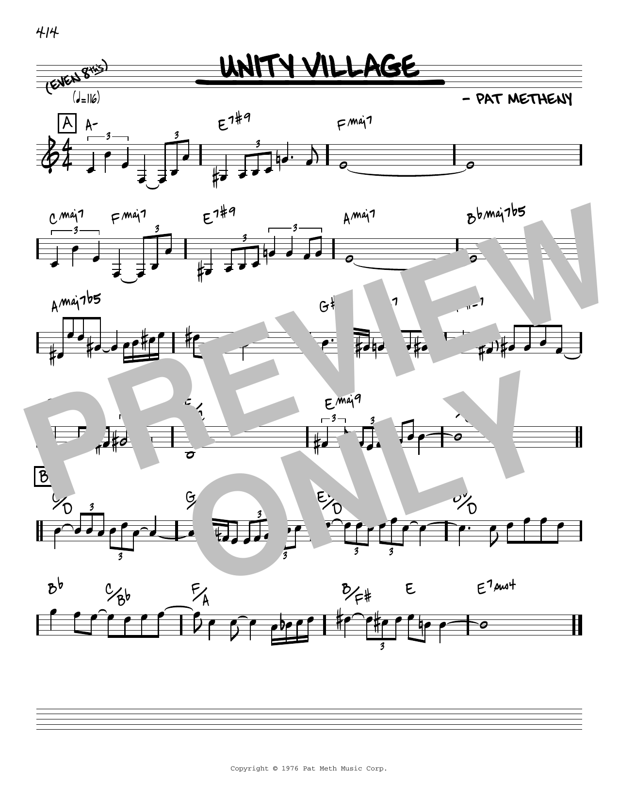 Pat Metheny Unity Village [Reharmonized version] (arr. Jack Grassel) Sheet Music Notes & Chords for Real Book – Melody & Chords - Download or Print PDF