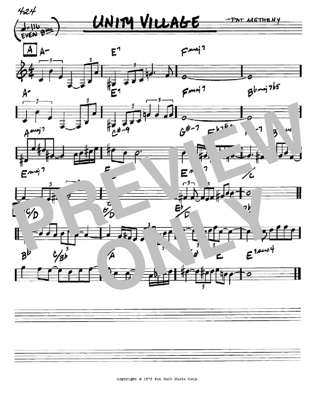 Pat Metheny Unity Village Sheet Music Notes & Chords for Real Book - Melody & Chords - Eb Instruments - Download or Print PDF
