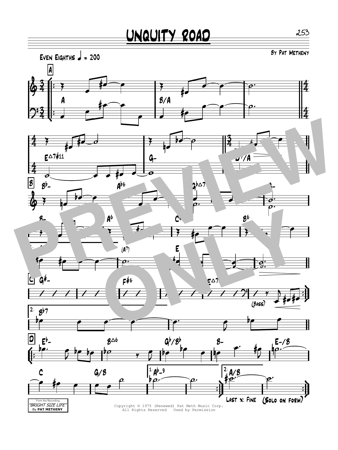 Pat Metheny Unquity Road Sheet Music Notes & Chords for Real Book – Melody & Chords - Download or Print PDF