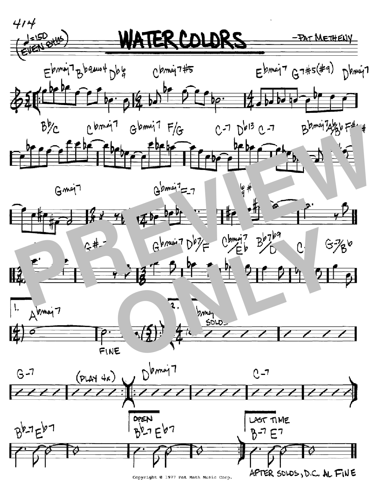 Pat Metheny Watercolors Sheet Music Notes & Chords for Real Book – Melody & Chords - Download or Print PDF