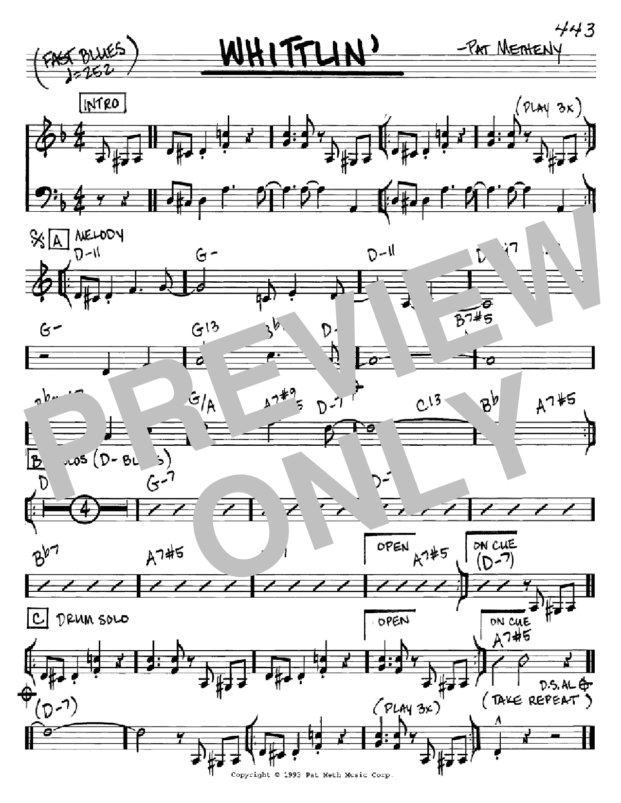 Pat Metheny Whittlin' Sheet Music Notes & Chords for Real Book - Melody & Chords - C Instruments - Download or Print PDF