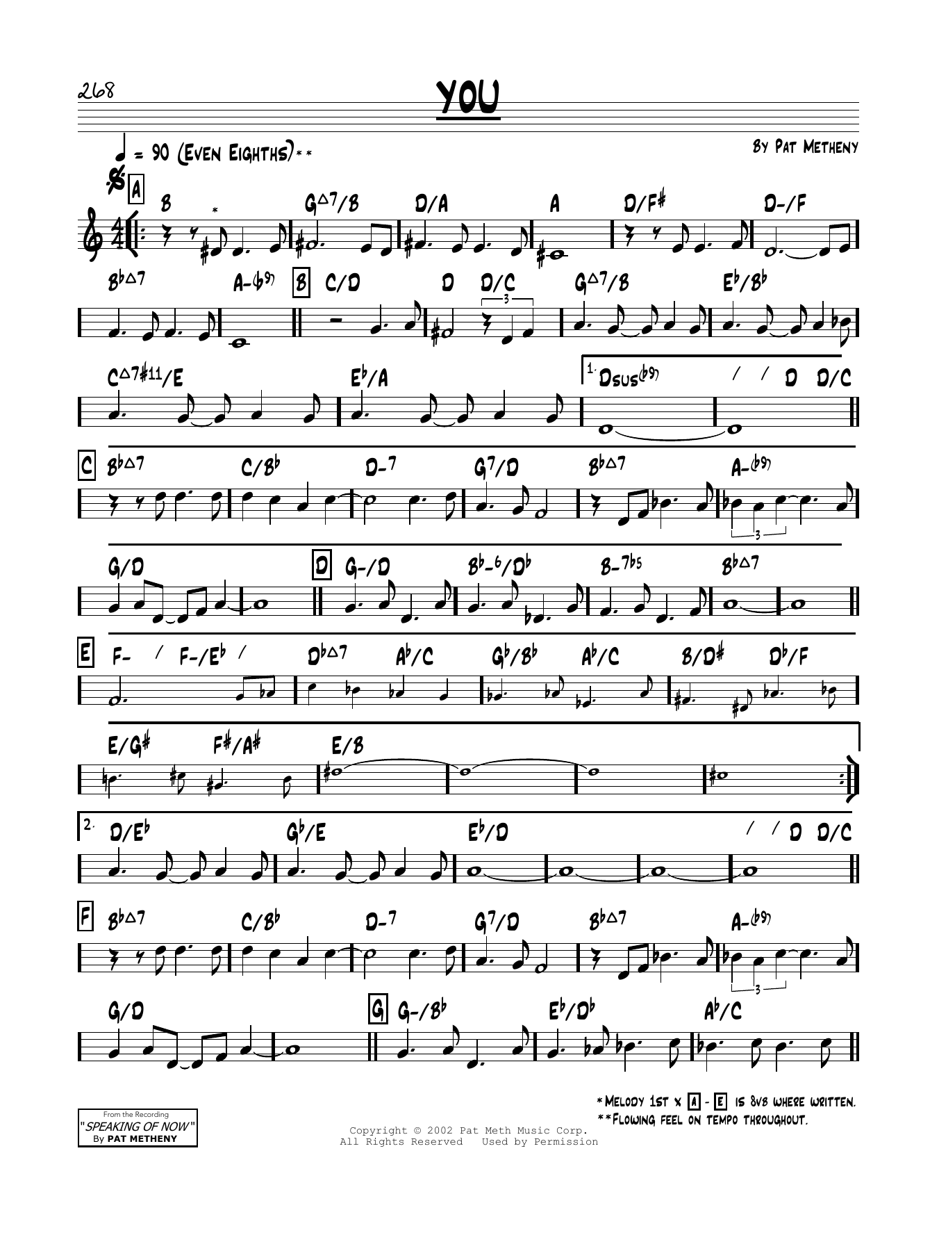 Pat Metheny You Sheet Music Notes & Chords for Real Book – Melody & Chords - Download or Print PDF