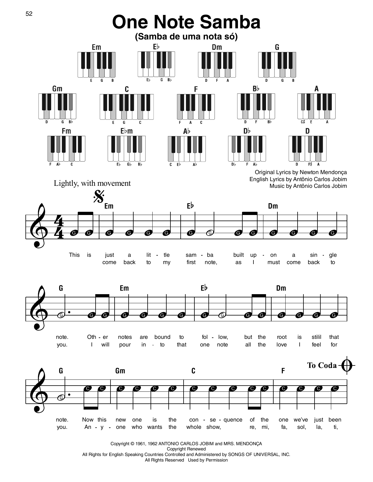Pat Thomas One Note Samba (Samba De Uma Nota Só) Sheet Music Notes & Chords for Super Easy Piano - Download or Print PDF