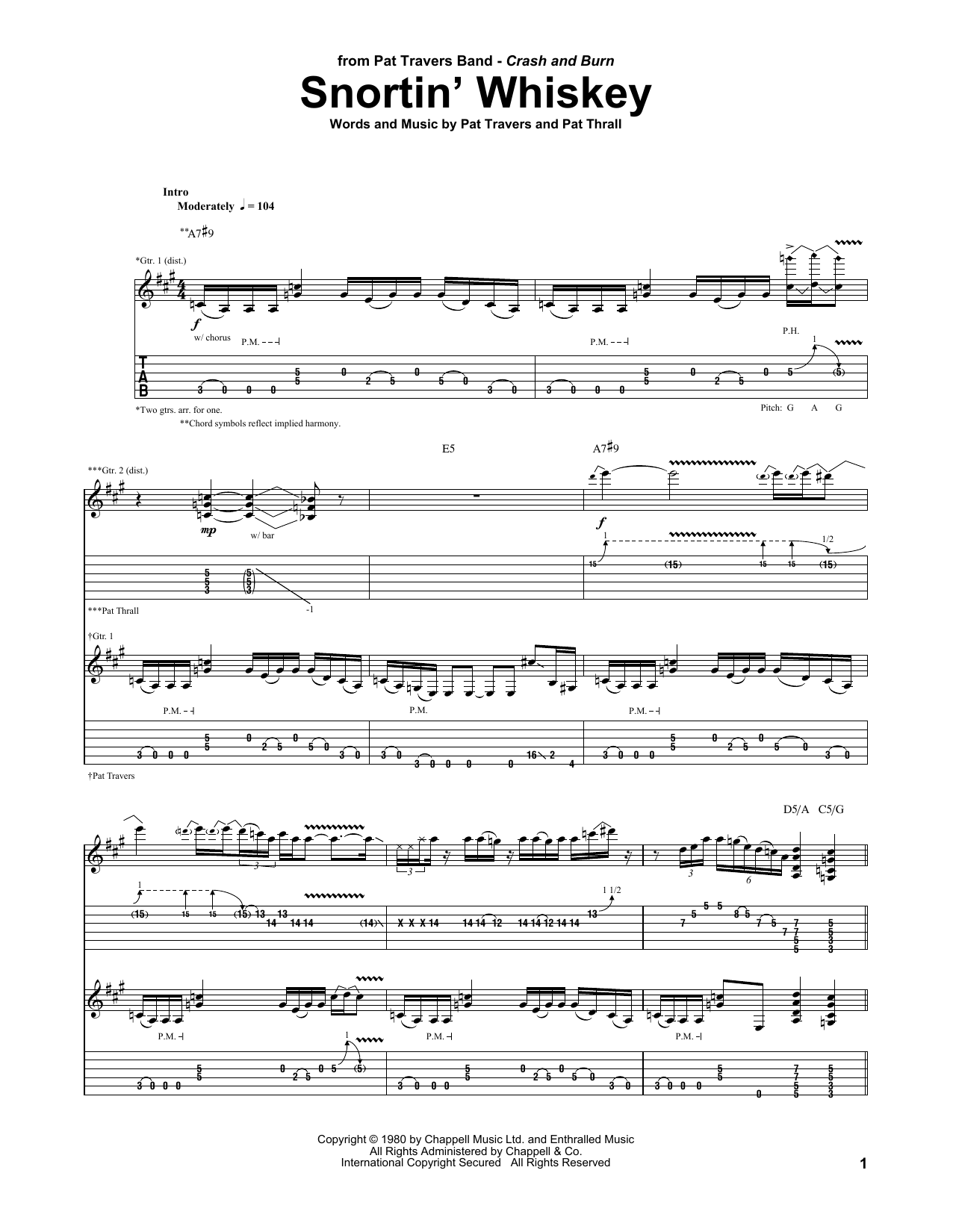 Pat Travers Snortin' Whiskey Sheet Music Notes & Chords for Bass Guitar Tab - Download or Print PDF