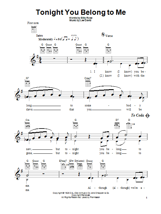 Patience & Prudence Tonight You Belong To Me Sheet Music Notes & Chords for Lead Sheet / Fake Book - Download or Print PDF