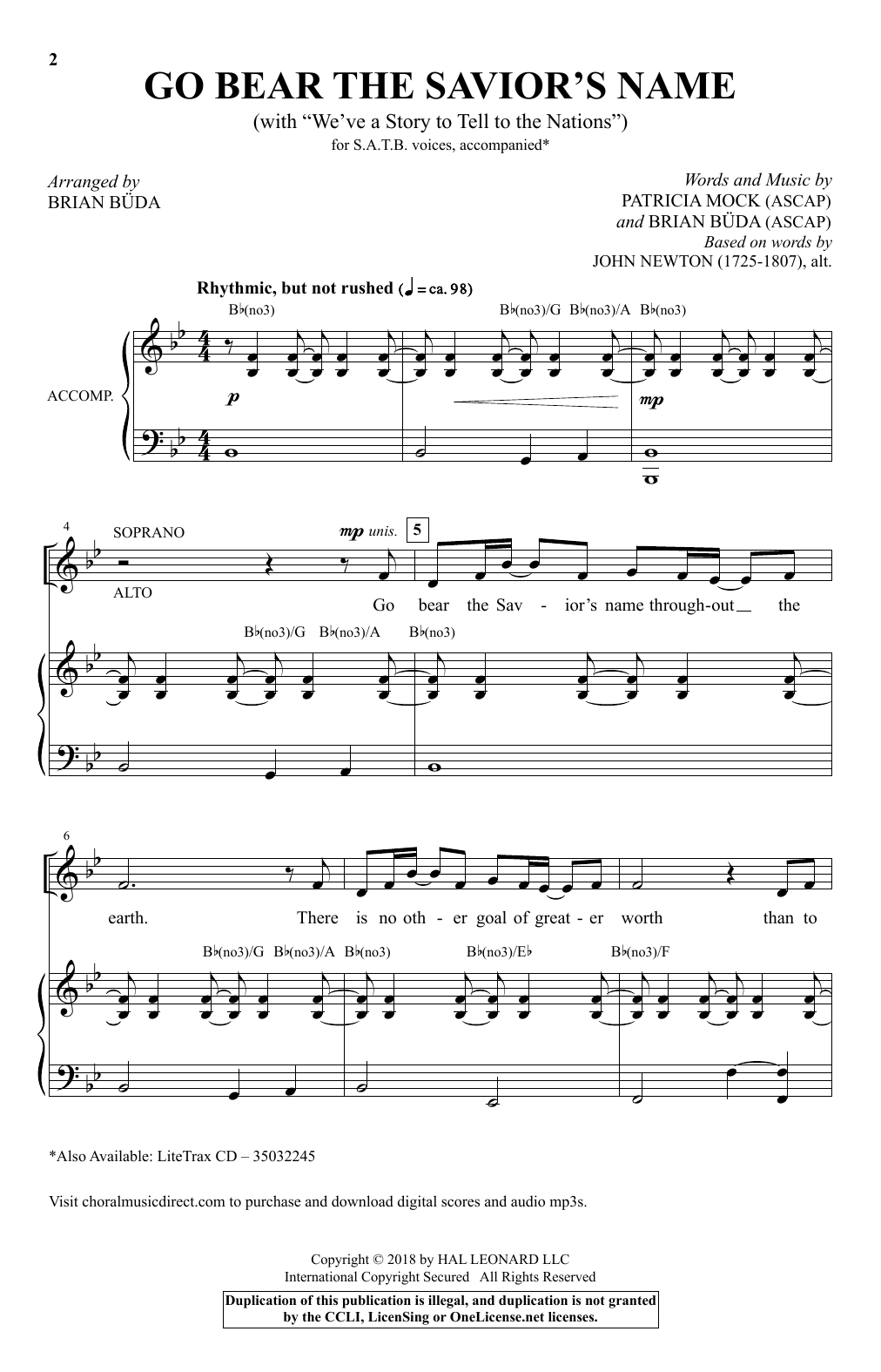 Patricia Mock & Brian Buda Go Bear The Savior's Name (With We've A Story To Tell) (arr. Brian Buda) Sheet Music Notes & Chords for SATB Choir - Download or Print PDF