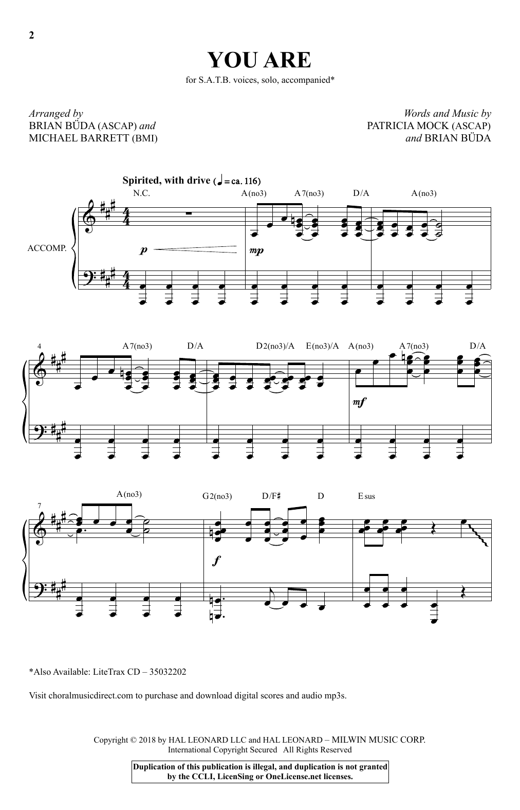 Patricia Mock & Brian Buda You Are (Brian Buda & Michael Barrett) Sheet Music Notes & Chords for SATB Choir - Download or Print PDF