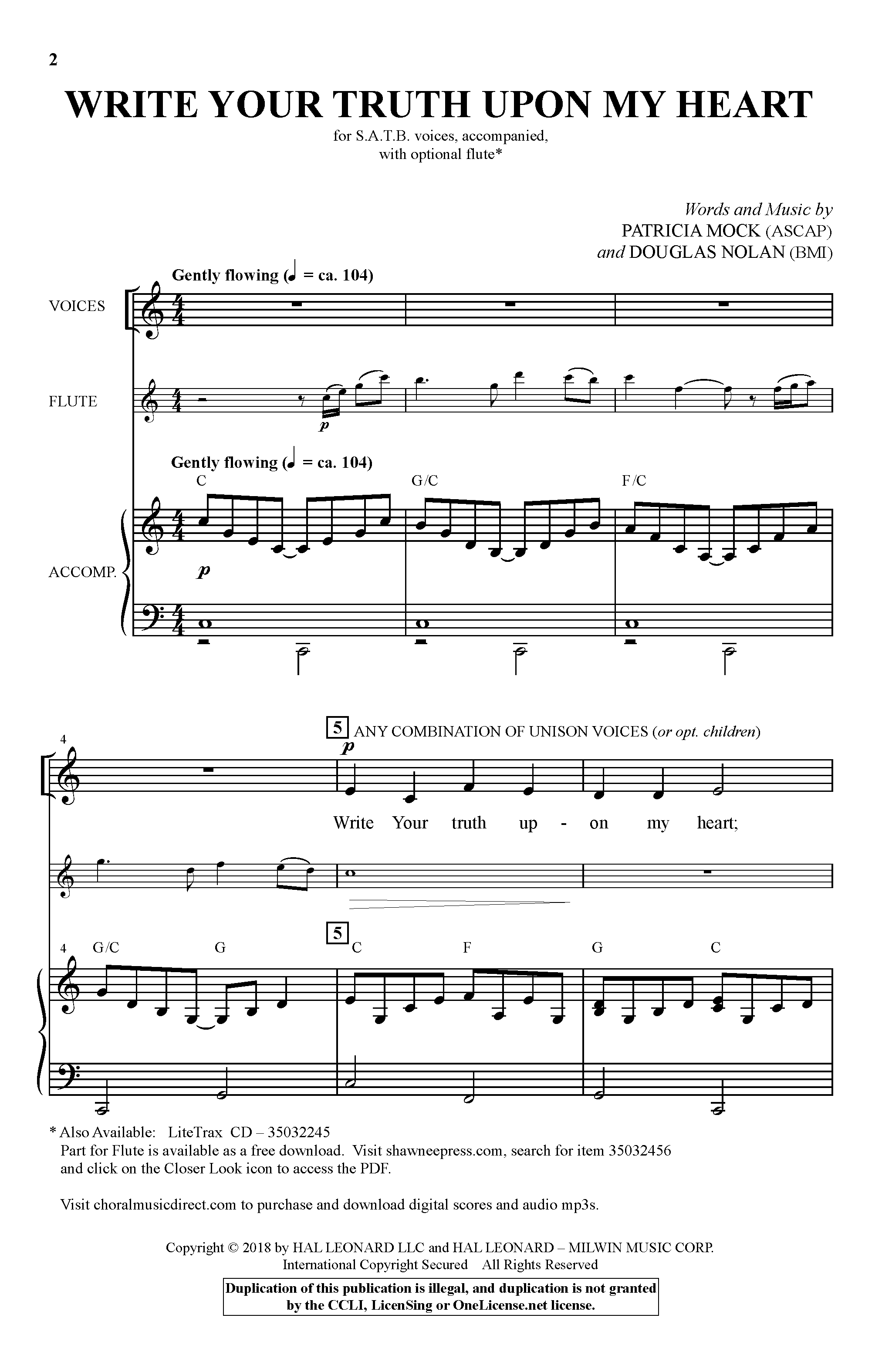 Patricia Mock & Douglas Nolan Write Your Truth Upon My Heart Sheet Music Notes & Chords for Choral - Download or Print PDF