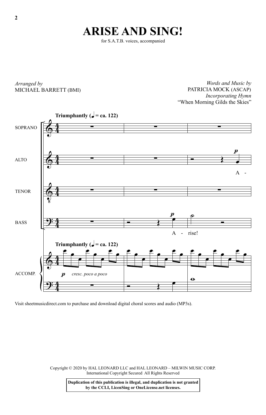 Patricia Mock Arise And Sing (arr. Michael Barrett) Sheet Music Notes & Chords for SATB Choir - Download or Print PDF