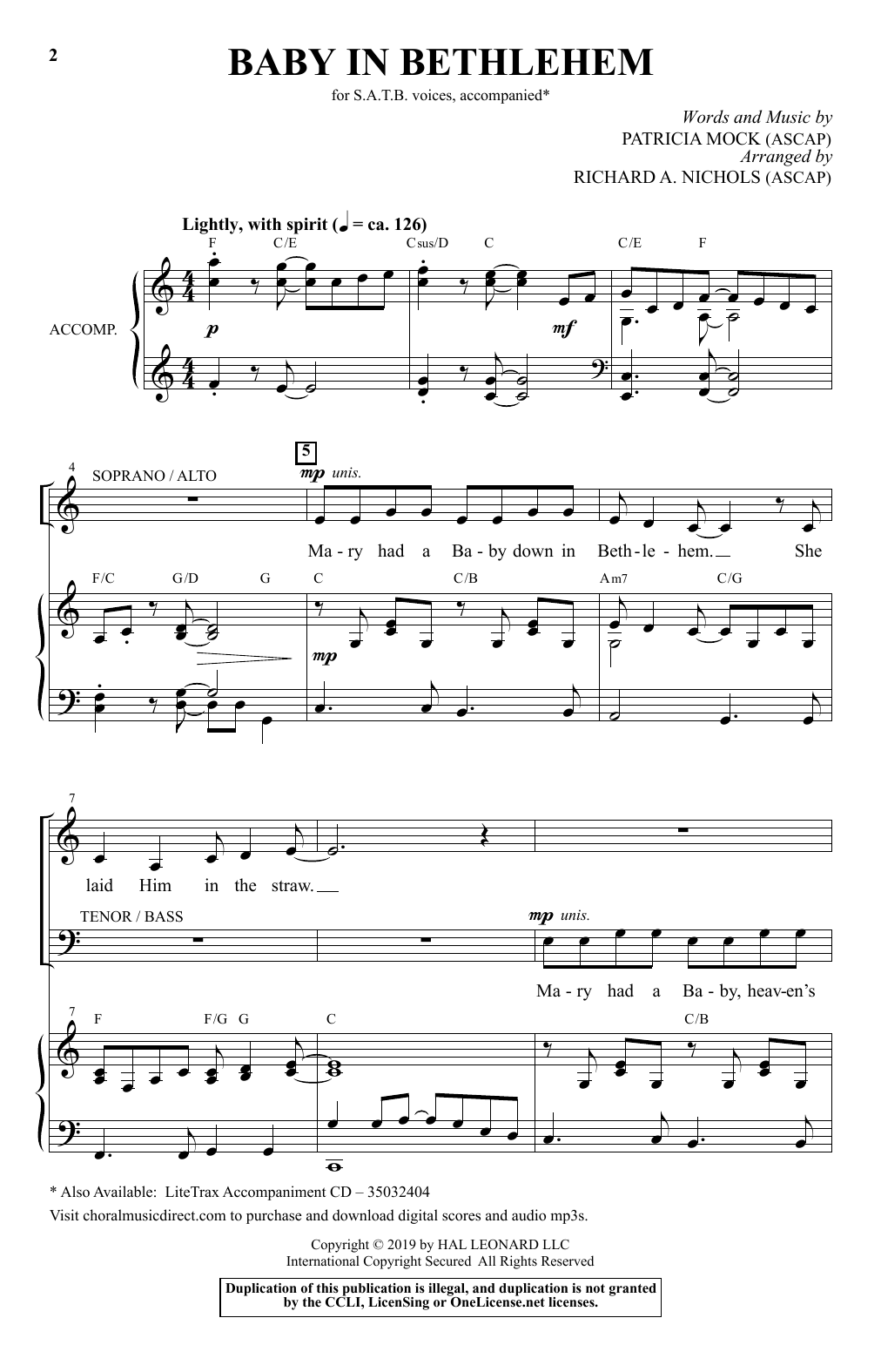 Patricia Mock Baby In Bethlehem (arr. Richard A. Nichols) Sheet Music Notes & Chords for SATB Choir - Download or Print PDF