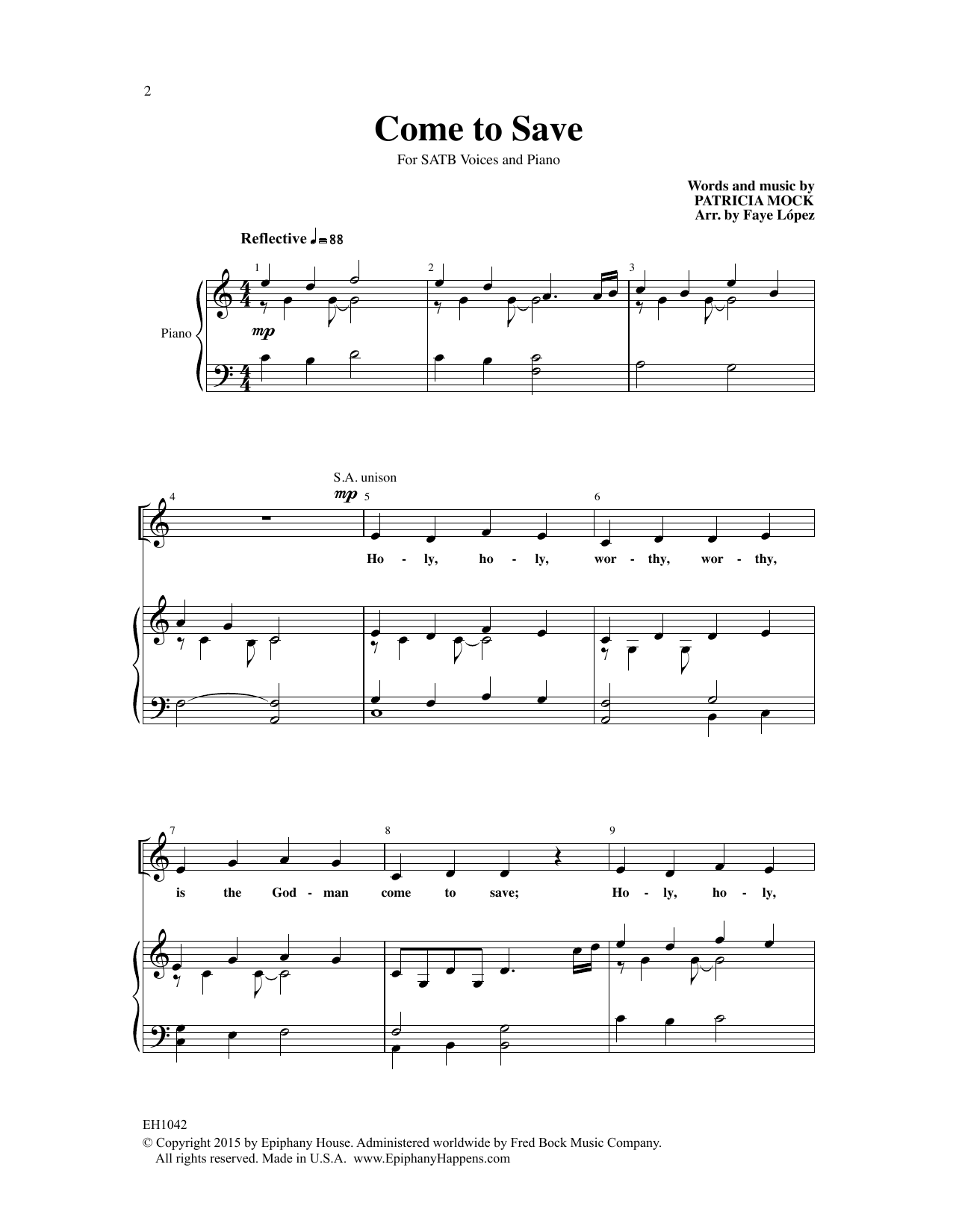 Patricia Mock Come To Save (arr. Faye Lopez) Sheet Music Notes & Chords for SATB Choir - Download or Print PDF