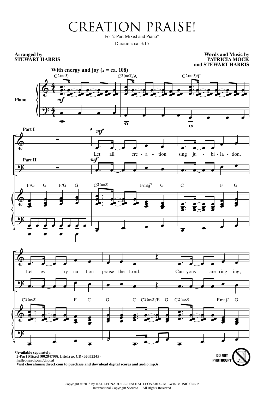 Patricia Mock Creation Praise! (arr. Stewart Harris) Sheet Music Notes & Chords for 2-Part Choir - Download or Print PDF