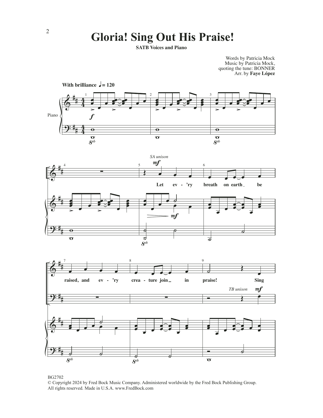 Patricia Mock Gloria! Sing Out His Praise! (arr. Faye López) Sheet Music Notes & Chords for SATB Choir - Download or Print PDF