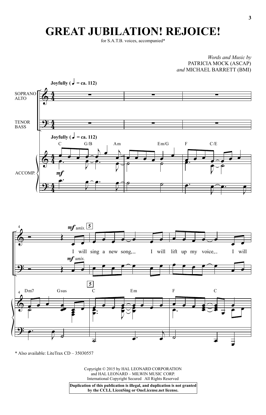 Patricia Mock Great Jubilation! Rejoice! Sheet Music Notes & Chords for SATB - Download or Print PDF