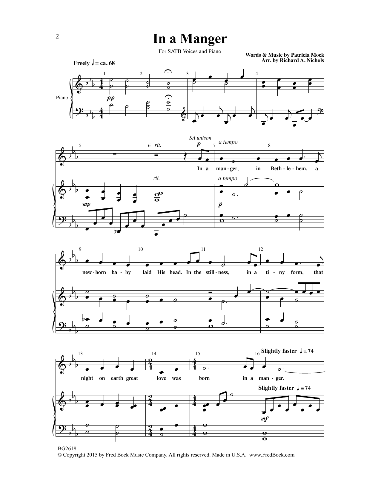 Patricia Mock In A Manger (arr. Richard A. Nichols) Sheet Music Notes & Chords for SATB Choir - Download or Print PDF