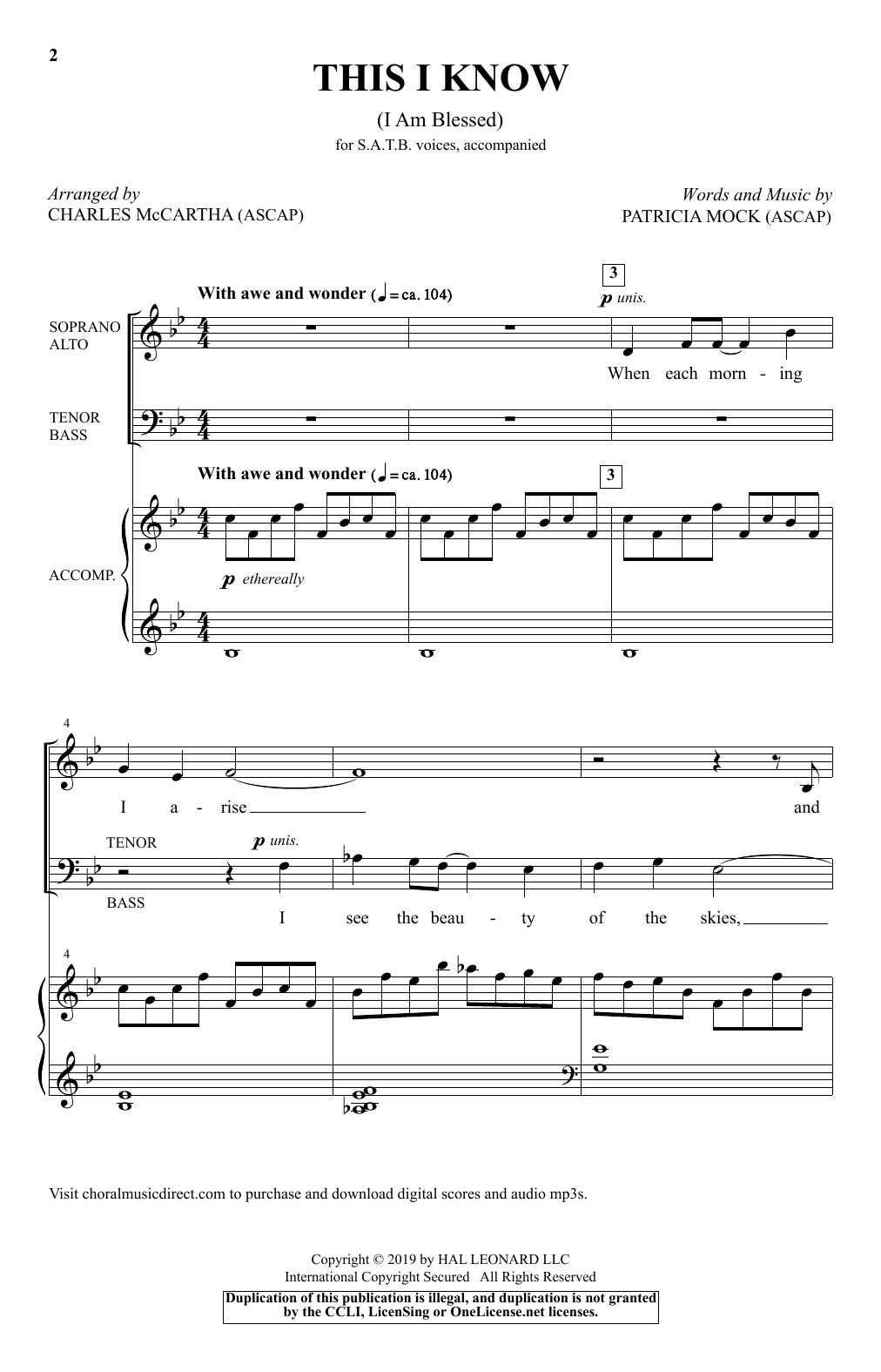 Patricia Mock This I Know (I Am Blessed) (arr. Charles McCartha) Sheet Music Notes & Chords for SATB Choir - Download or Print PDF