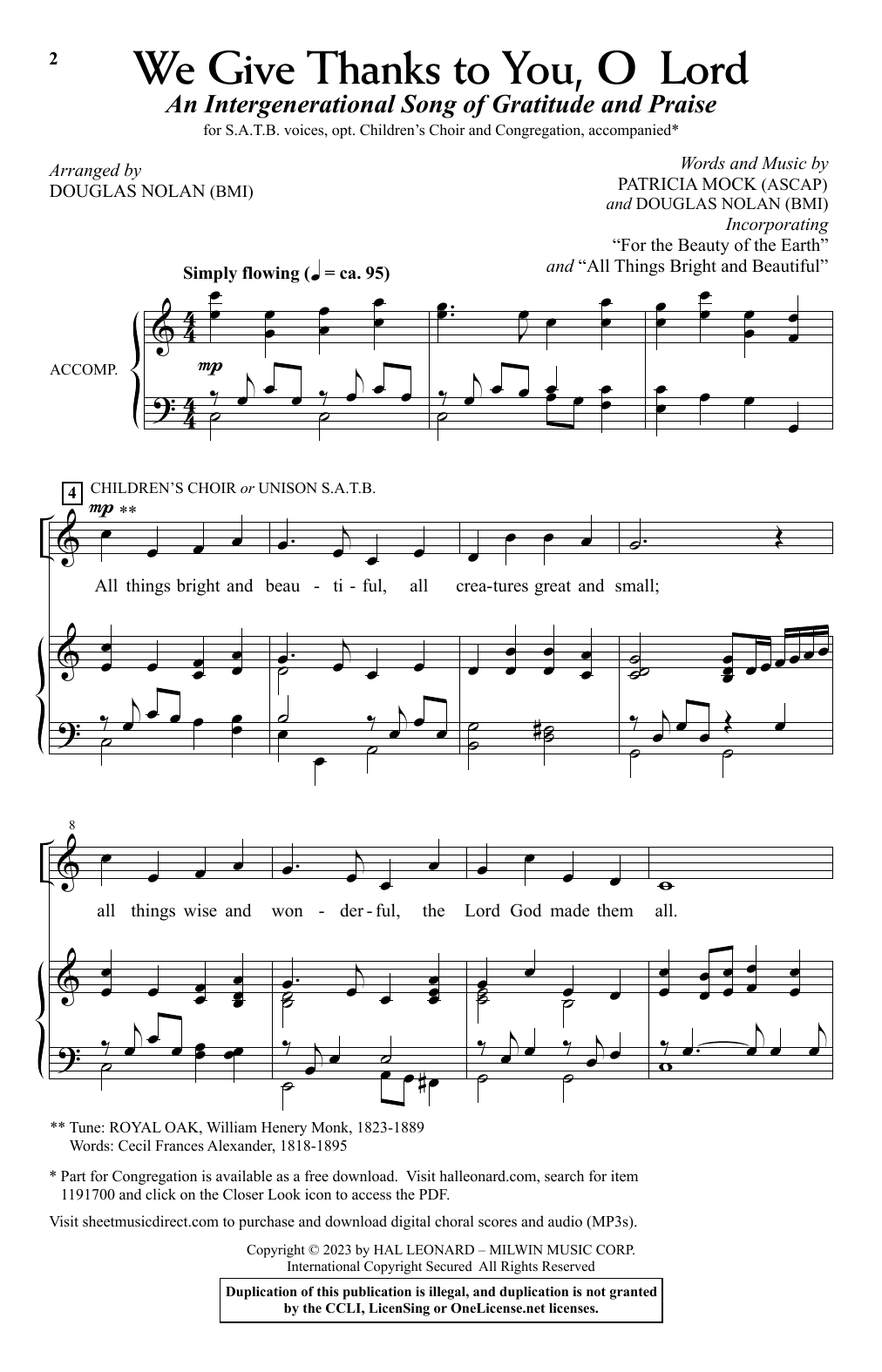 Patricia Mock We Give Thanks To You, O Lord (arr. Douglas Nolan) Sheet Music Notes & Chords for SATB Choir - Download or Print PDF