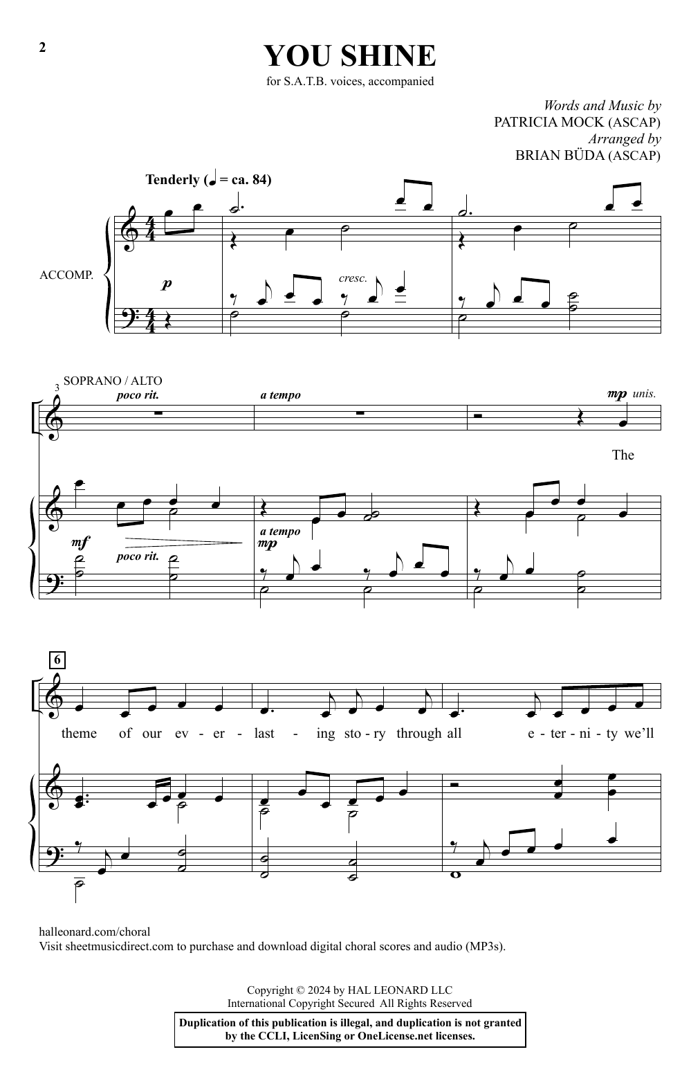 Patricia Mock You Shine (arr. Brian Büda) Sheet Music Notes & Chords for SATB Choir - Download or Print PDF
