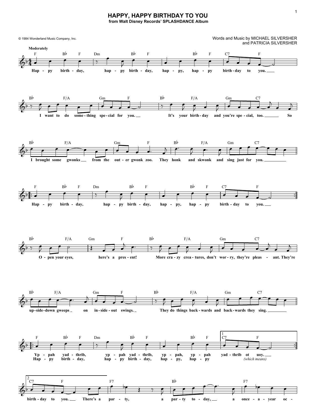 Patricia Silversher Happy, Happy Birthday To You Sheet Music Notes & Chords for Melody Line, Lyrics & Chords - Download or Print PDF