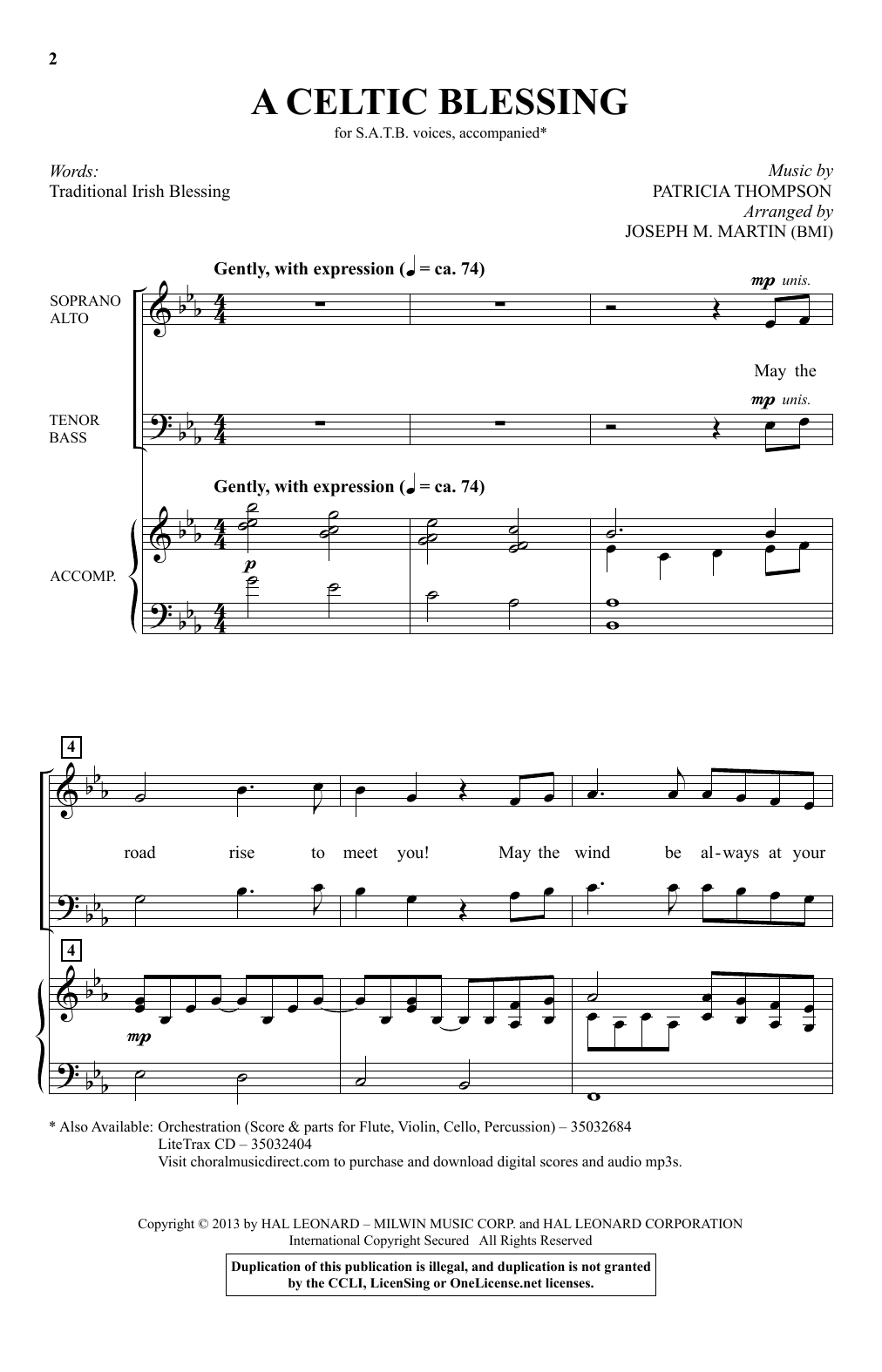 Patricia Thompson A Celtic Blessing (arr. Joseph M. Martin) Sheet Music Notes & Chords for SATB Choir - Download or Print PDF