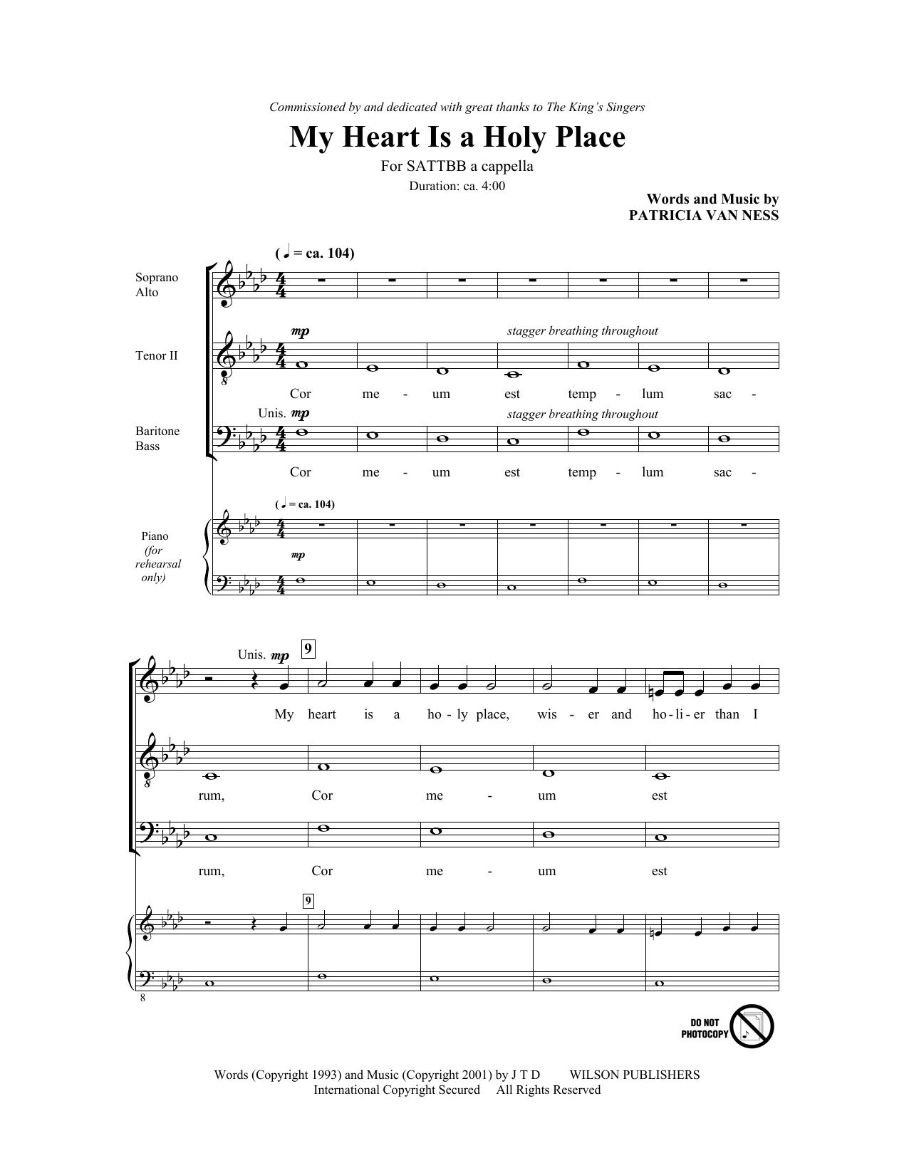 Patricia Van Ness Cor Meum Est Templum Sacrum (My Heart Is A Holy Place) Sheet Music Notes & Chords for SATB - Download or Print PDF