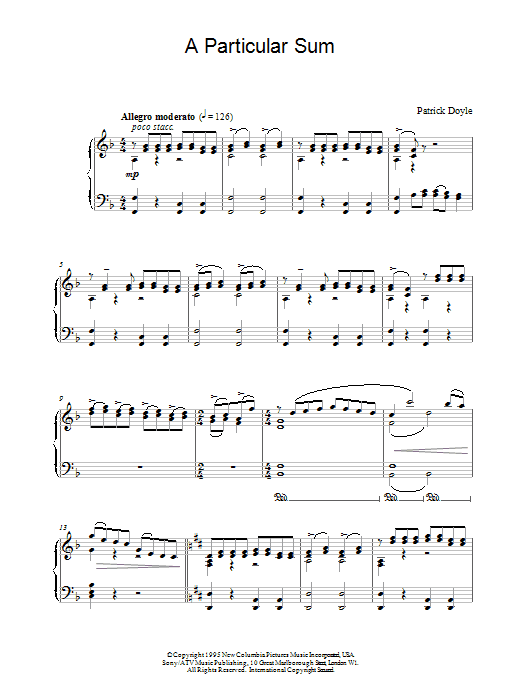 Patrick Doyle A Particular Sum sheet music notes and chords. Download Printable PDF.