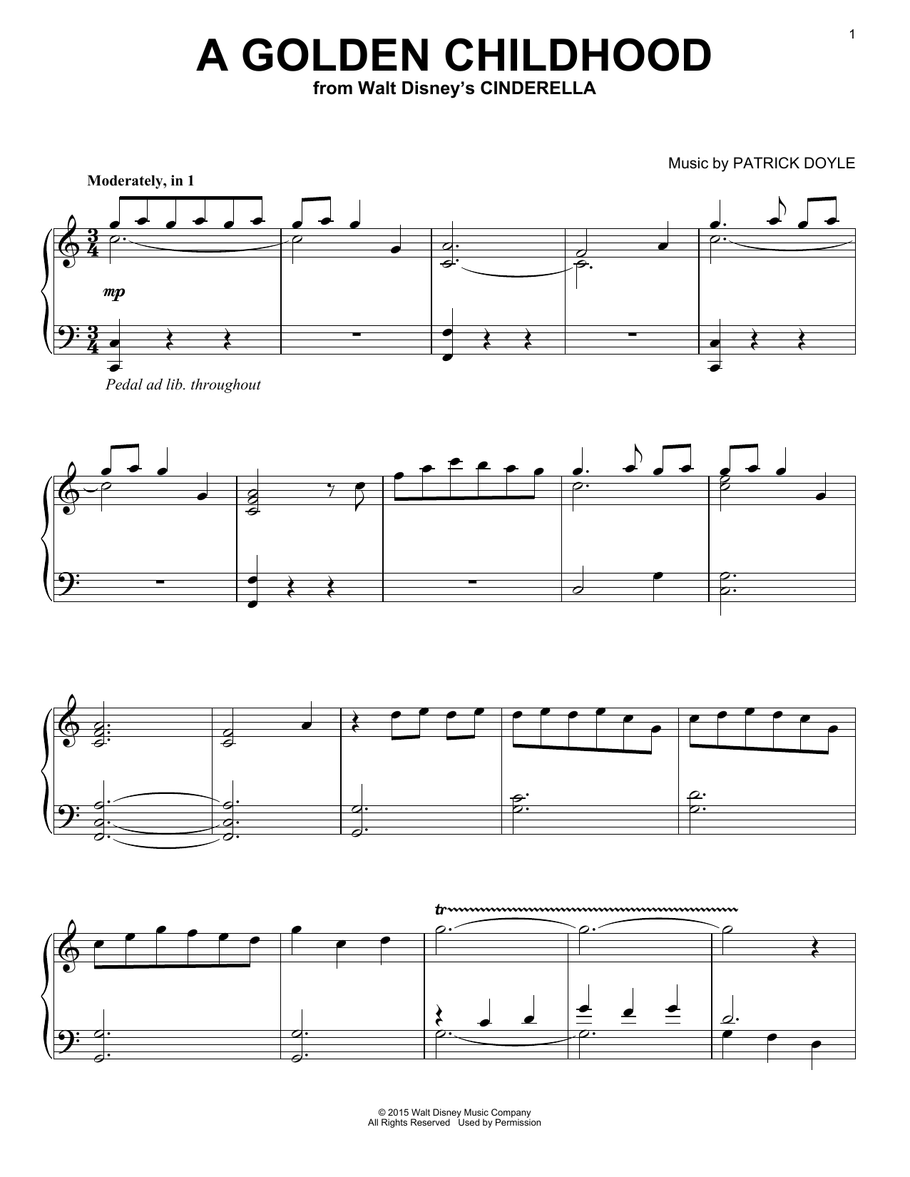 Patrick Doyle A Golden Childhood Sheet Music Notes & Chords for Piano - Download or Print PDF