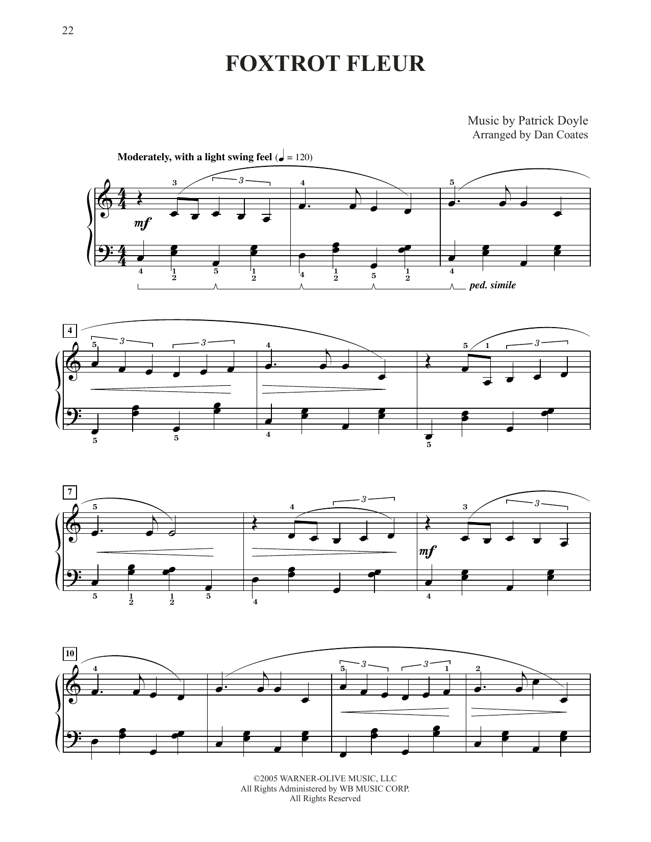 Patrick Doyle Foxtrot Fleur (from Harry Potter) (arr. Dan Coates) Sheet Music Notes & Chords for Easy Piano - Download or Print PDF