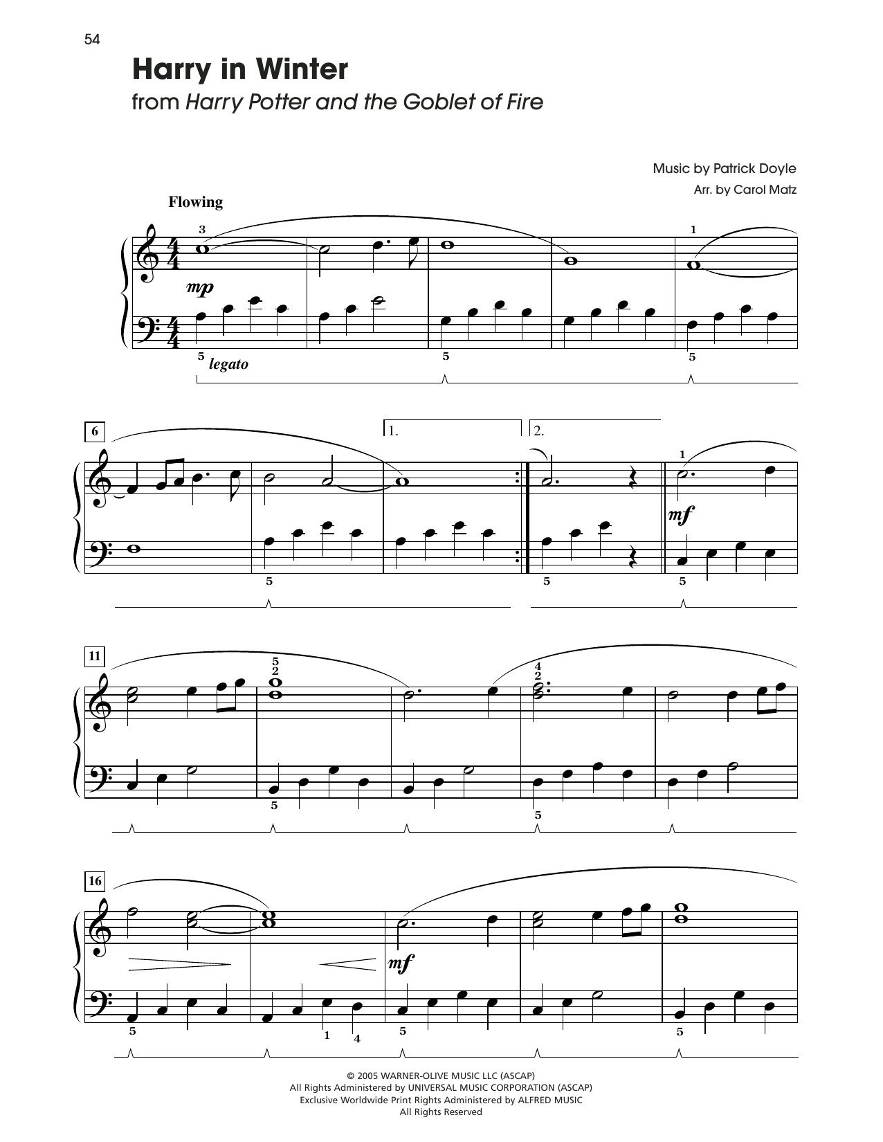 Patrick Doyle Harry In Winter (from Harry Potter) (arr. Carol Matz) Sheet Music Notes & Chords for Big Note Piano - Download or Print PDF