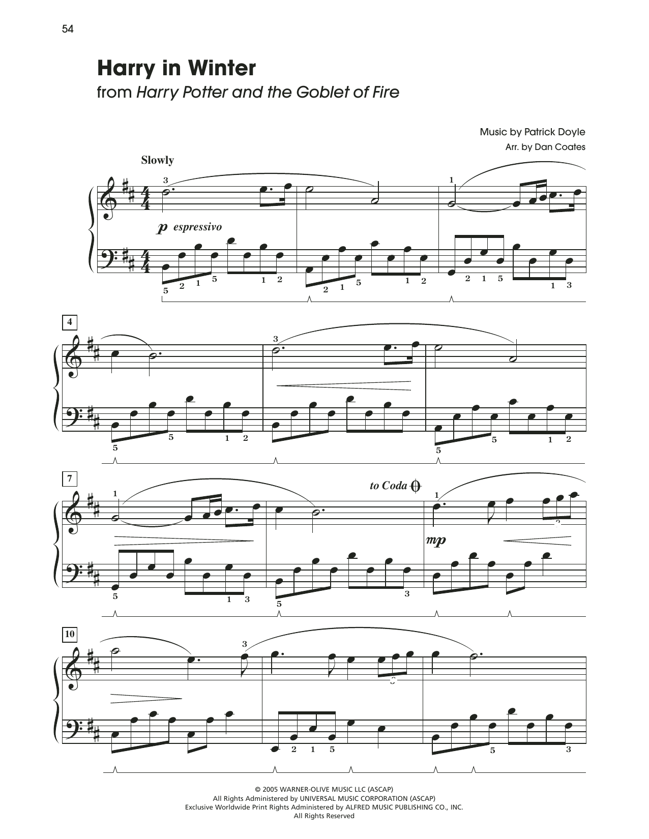 Patrick Doyle Harry In Winter (from Harry Potter) (arr. Dan Coates) Sheet Music Notes & Chords for Easy Piano - Download or Print PDF