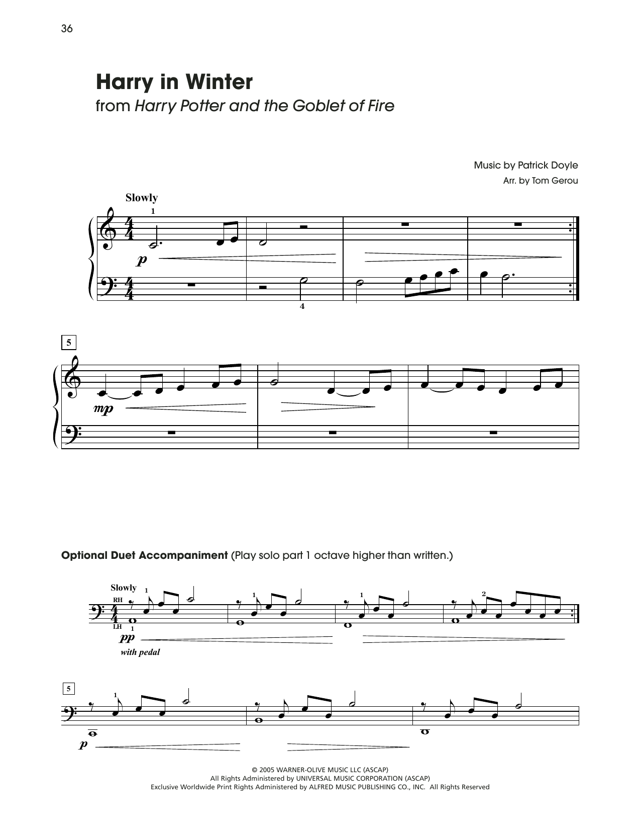 Patrick Doyle Harry In Winter (from Harry Potter) (arr. Tom Gerou) Sheet Music Notes & Chords for 5-Finger Piano - Download or Print PDF