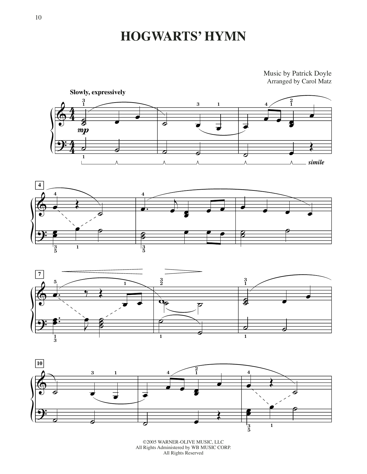 Patrick Doyle Hogwarts' Hymn (from Harry Potter) (arr. Carol Matz) Sheet Music Notes & Chords for Big Note Piano - Download or Print PDF