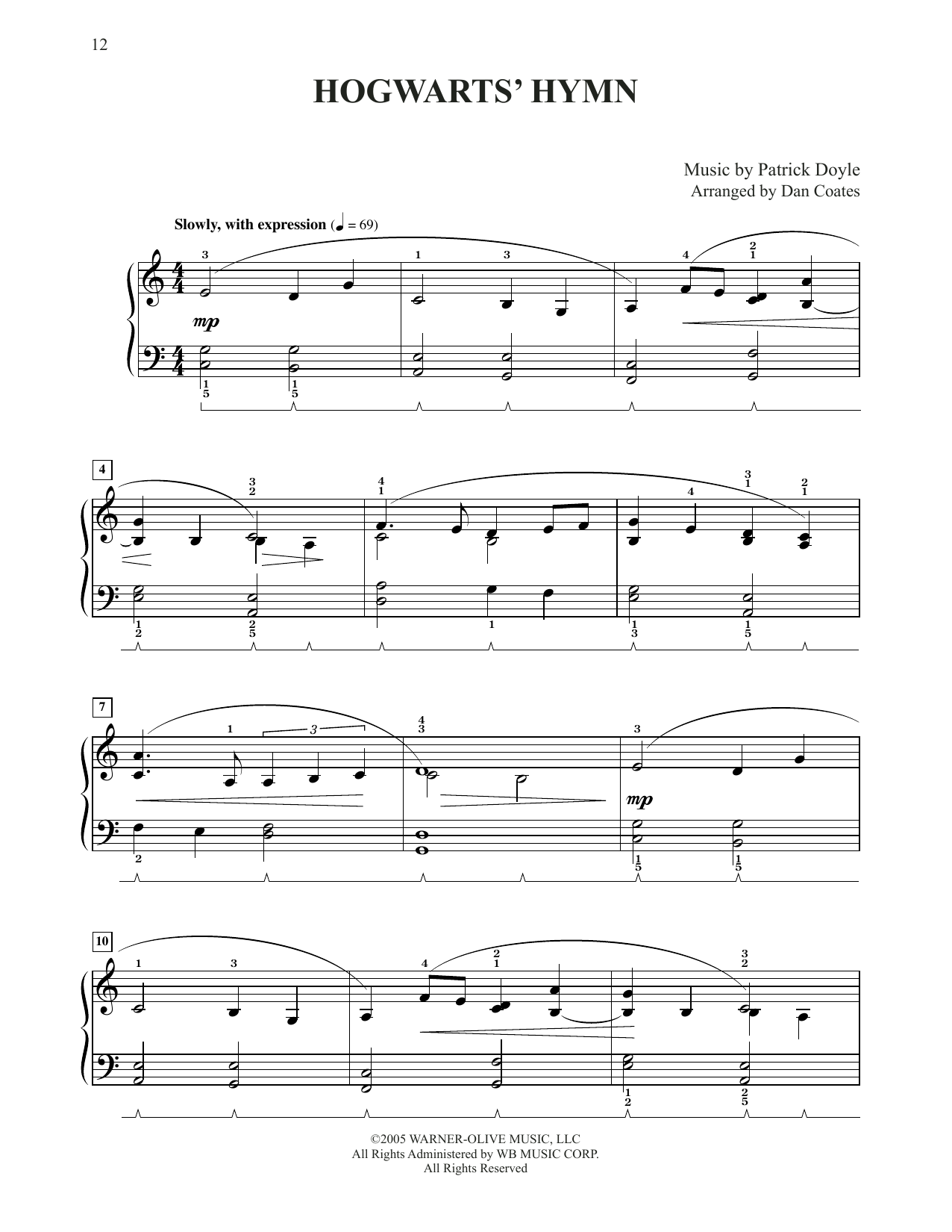 Patrick Doyle Hogwarts' Hymn (from Harry Potter) (arr. Dan Coates) Sheet Music Notes & Chords for Easy Piano - Download or Print PDF