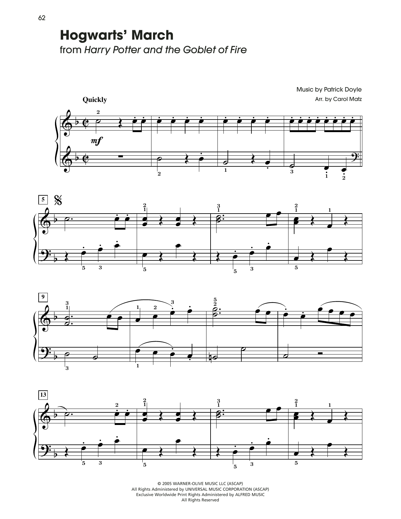 Patrick Doyle Hogwarts' March (from Harry Potter) (arr. Carol Matz) Sheet Music Notes & Chords for Big Note Piano - Download or Print PDF