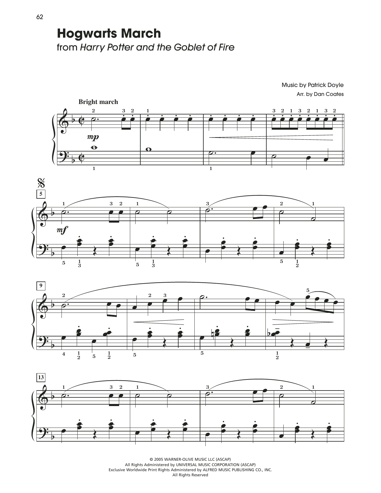 Patrick Doyle Hogwarts' March (from Harry Potter) (arr. Dan Coates) Sheet Music Notes & Chords for Easy Piano - Download or Print PDF