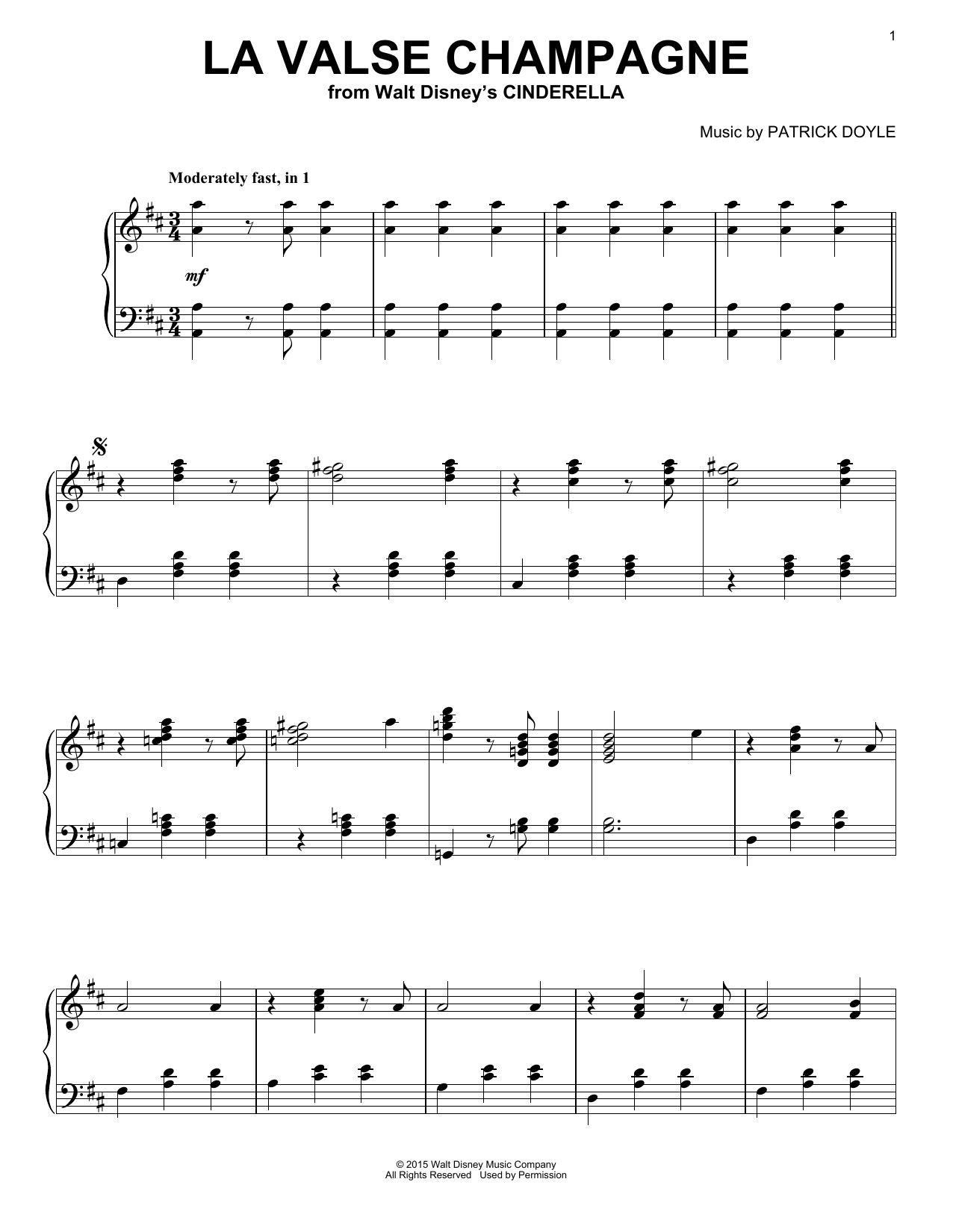Patrick Doyle La Valse Champagne Sheet Music Notes & Chords for Piano - Download or Print PDF