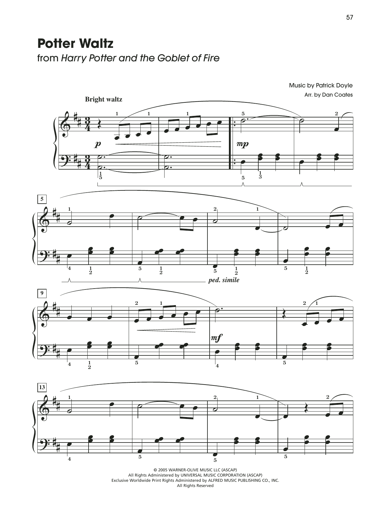 Patrick Doyle Potter Waltz (from Harry Potter) (arr. Dan Coates) Sheet Music Notes & Chords for Easy Piano - Download or Print PDF