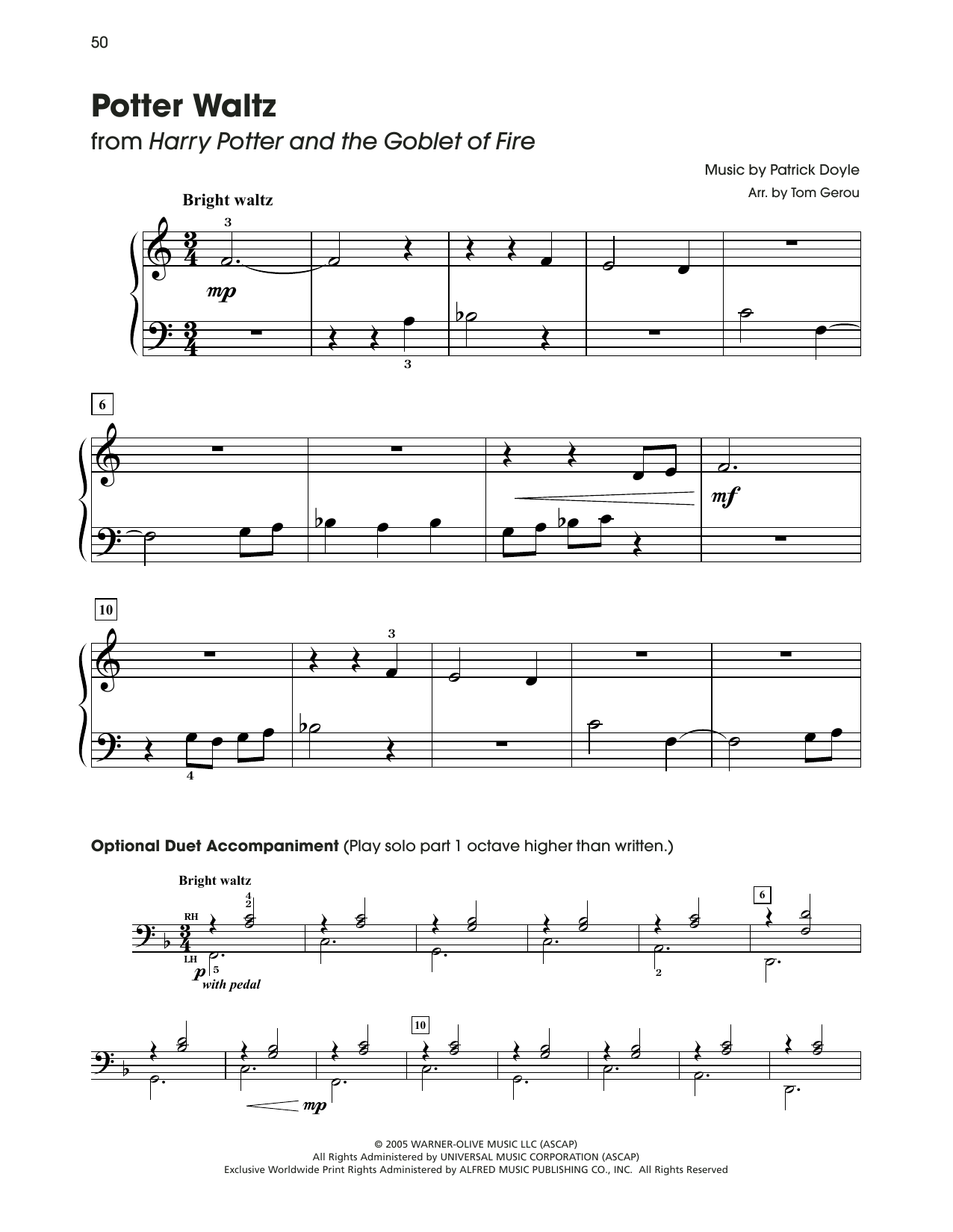 Patrick Doyle Potter Waltz (from Harry Potter) (arr. Tom Gerou) Sheet Music Notes & Chords for 5-Finger Piano - Download or Print PDF
