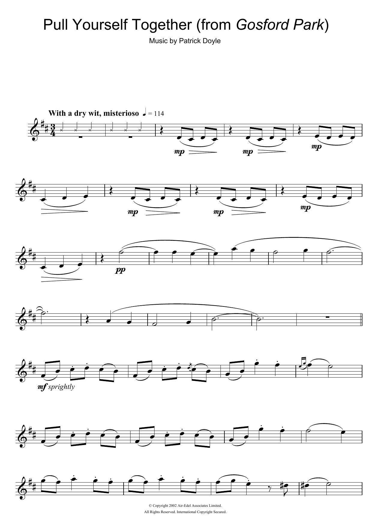 Patrick Doyle Pull Yourself Together (from Gosford Park) Sheet Music Notes & Chords for Clarinet - Download or Print PDF
