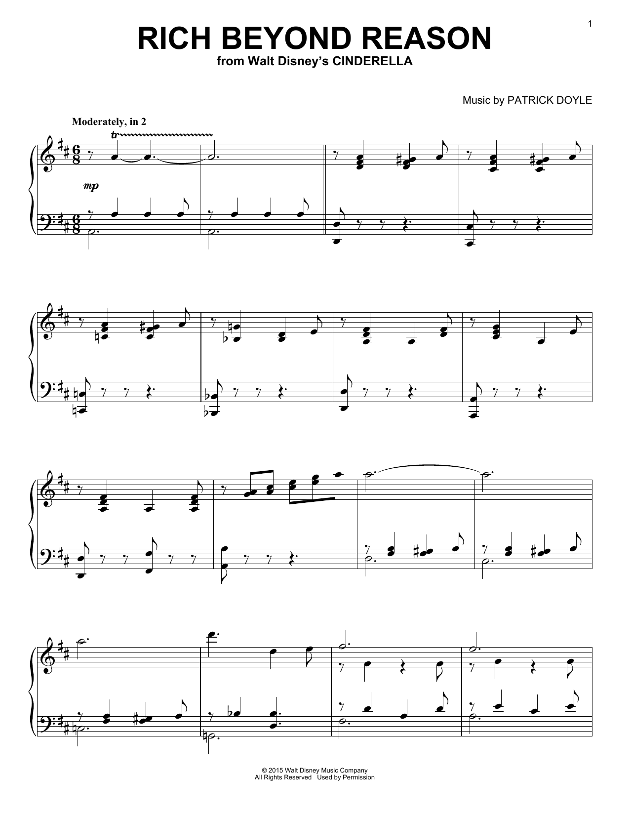 Patrick Doyle Rich Beyond Reason Sheet Music Notes & Chords for Piano - Download or Print PDF