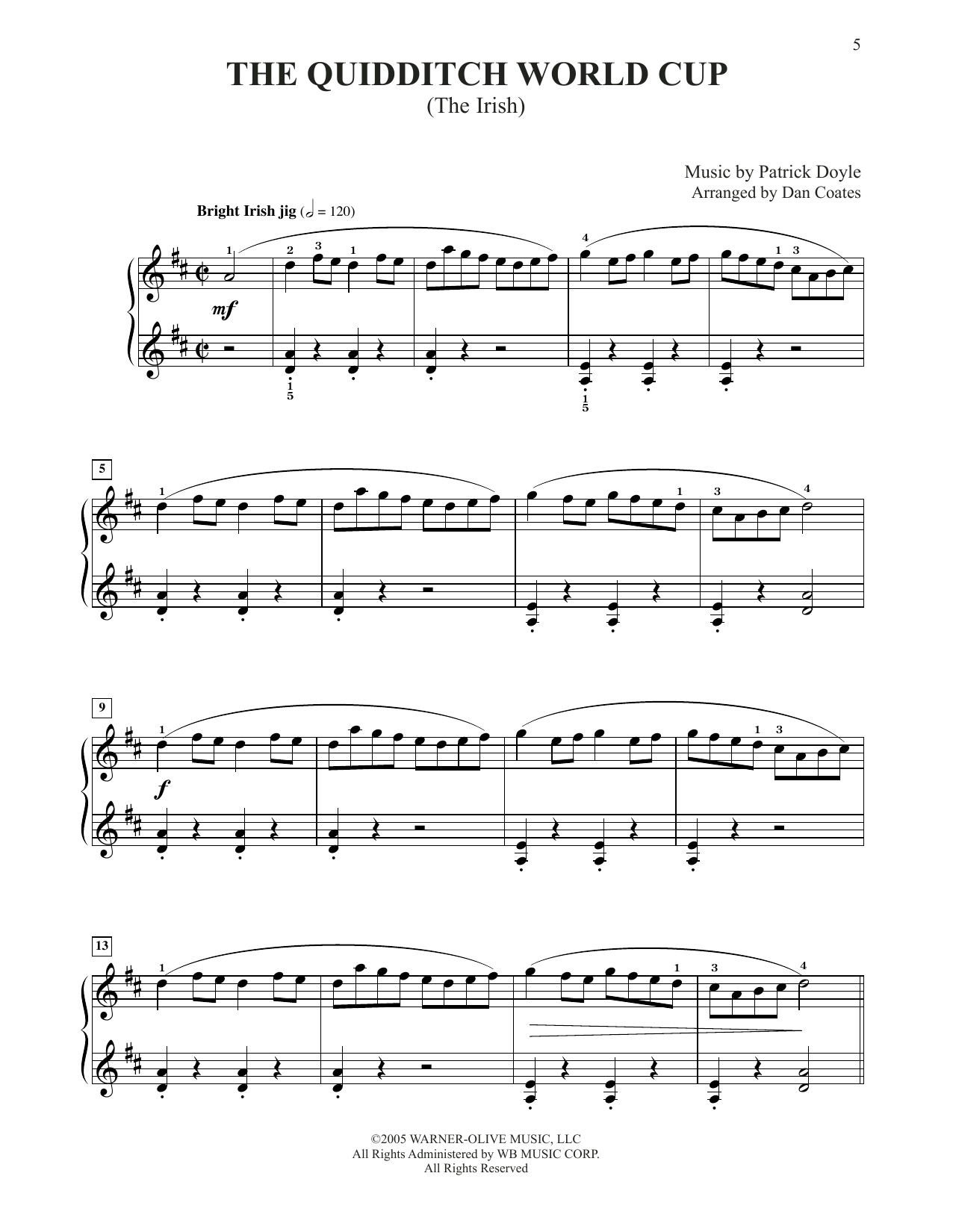 Patrick Doyle The Quidditch World Cup (from Harry Potter And The Goblet Of Fire) (arr. Coates) Sheet Music Notes & Chords for Easy Piano - Download or Print PDF