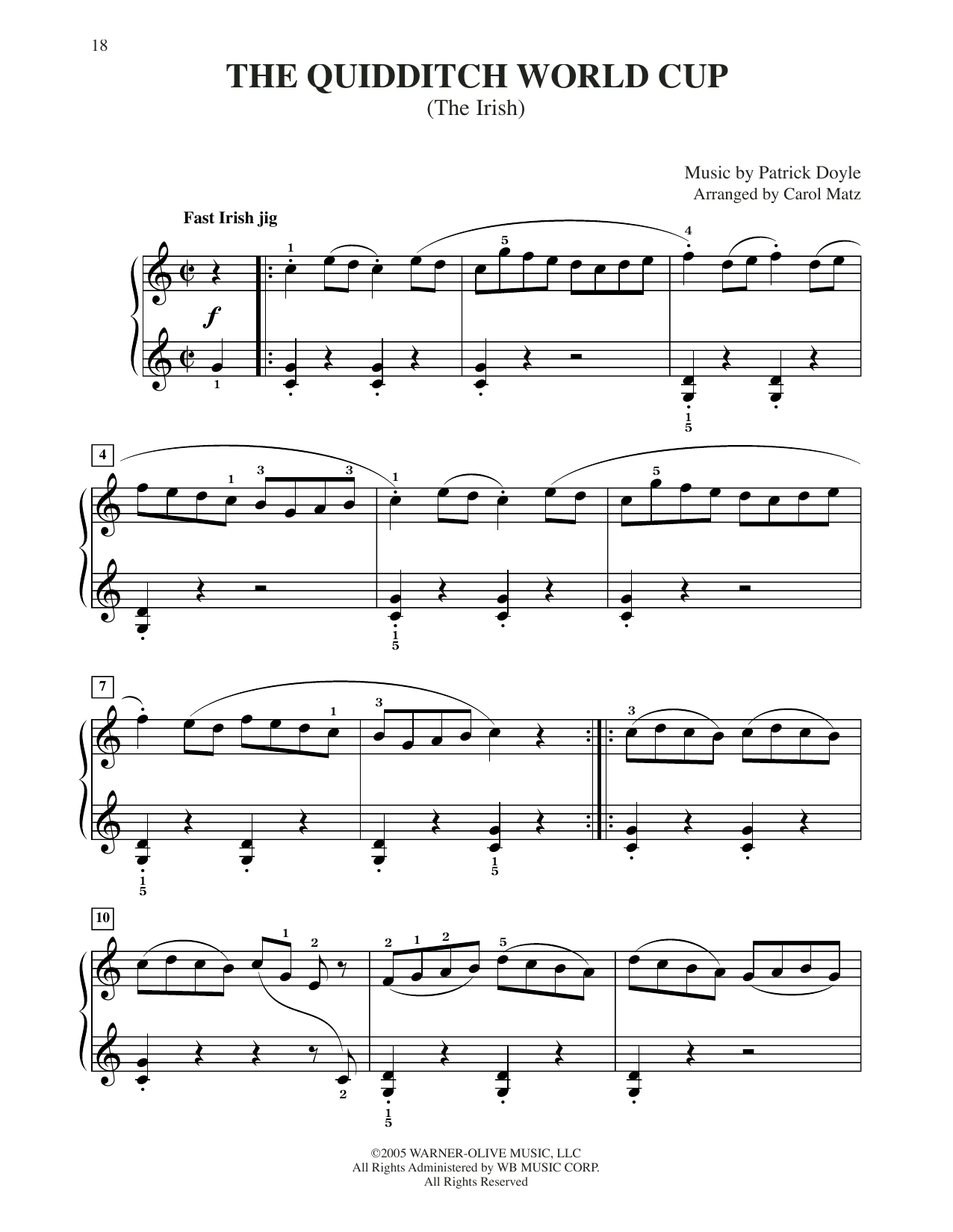 Patrick Doyle The Quidditch World Cup (from Harry Potter And The Goblet Of Fire) (arr. Matz) Sheet Music Notes & Chords for Big Note Piano - Download or Print PDF