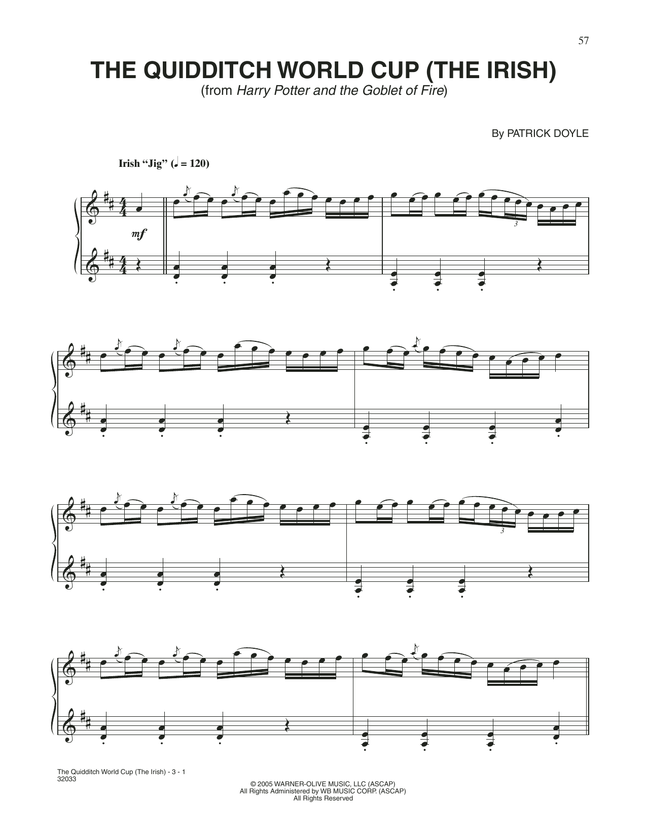 Patrick Doyle The Quidditch World Cup (from Harry Potter And The Goblet Of Fire) Sheet Music Notes & Chords for Piano Solo - Download or Print PDF