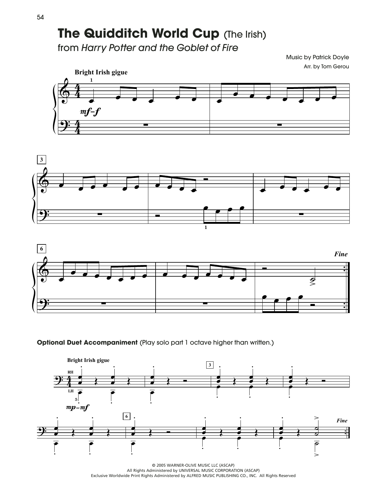 Patrick Doyle The Quidditch World Cup (from Harry Potter) (arr. Tom Gerou) Sheet Music Notes & Chords for 5-Finger Piano - Download or Print PDF