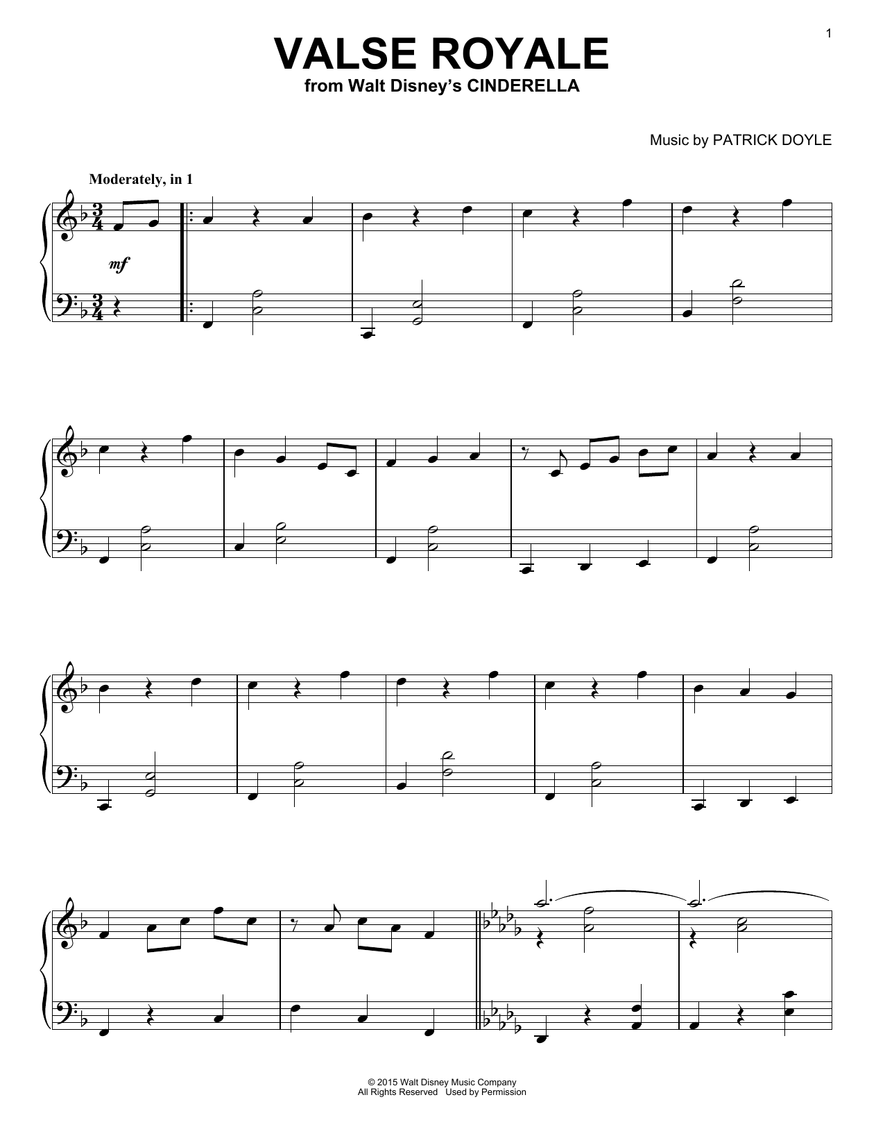 Patrick Doyle Valse Royale Sheet Music Notes & Chords for Easy Piano - Download or Print PDF
