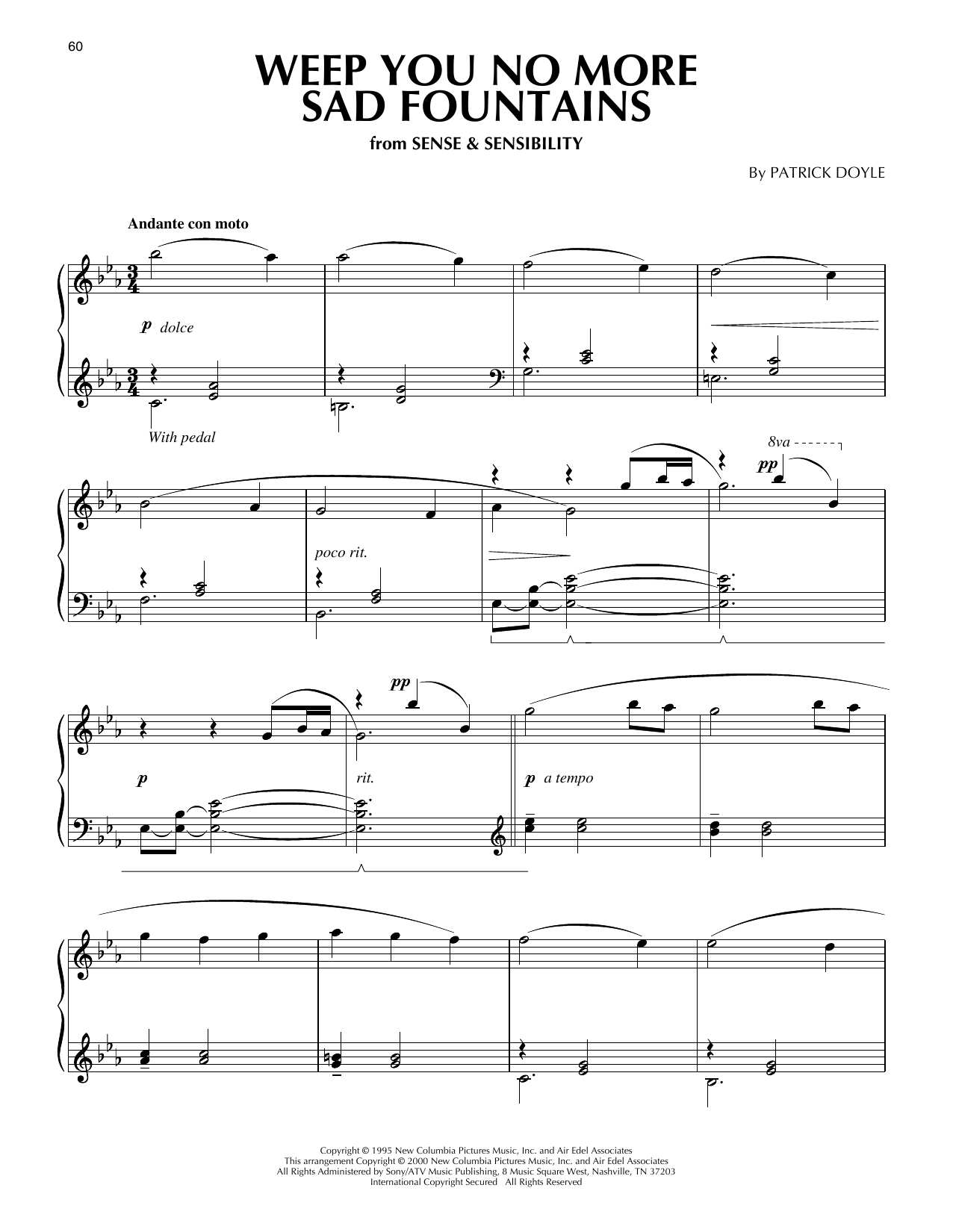 Patrick Doyle Weep You No More Sad Fountains (from Sense And Sensibility) (arr. Phillip Keveren) Sheet Music Notes & Chords for Piano Solo - Download or Print PDF