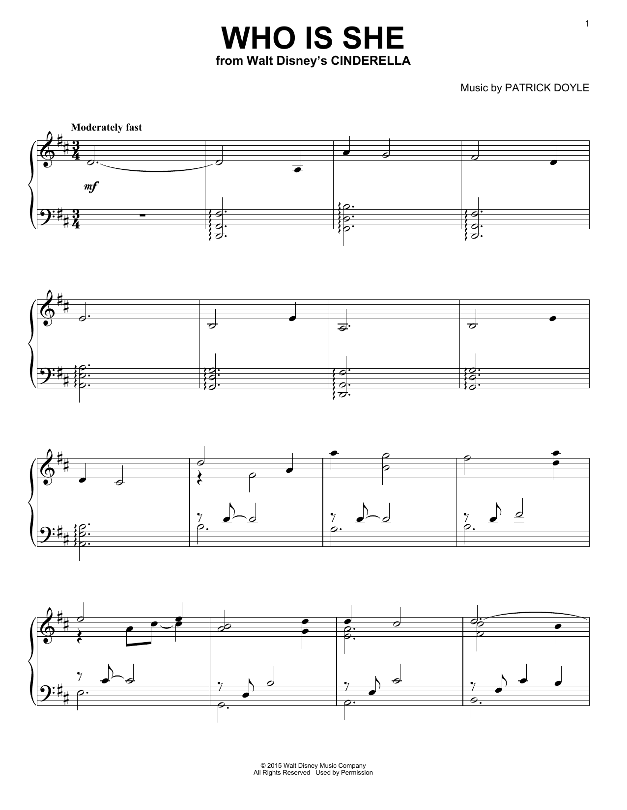 Patrick Doyle Who Is She Sheet Music Notes & Chords for Piano - Download or Print PDF