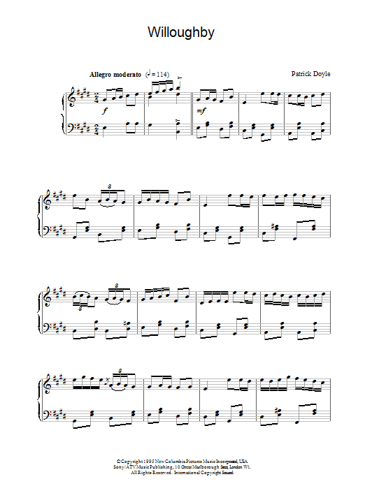 Patrick Doyle Willoughby sheet music notes and chords. Download Printable PDF.